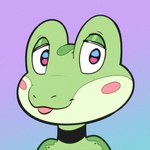 blue_eyes cheek_spots choker green_body jewelry multicolored_eyes necklace smile smiling_at_viewer tongue tongue_out trevor-fox amphibian frog 1:1 hi_res