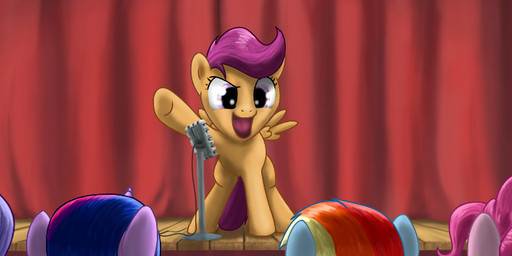 electronics feathered_wings feathers female feral fur group hair horn looking_at_viewer microphone multicolored_hair open_mouth orange_body orange_feathers orange_fur purple_eyes purple_hair smile stage white_body white_fur wings young rautakoura friendship_is_magic hasbro my_little_pony mythology cutie_mark_crusaders_(mlp) pinkie_pie_(mlp) rainbow_dash_(mlp) rarity_(mlp) scootaloo_(mlp) twilight_sparkle_(mlp) equid equine horse mammal mythological_creature mythological_equine pegasus pony unicorn 2014