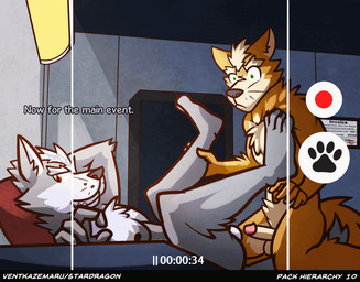 4_toes anthro anthro_on_anthro barefoot blush camera circumcised claws dialogue duo erection feet from_front_position genitals humanoid_genitalia humanoid_penis larger_sub lying male male/male missionary_position on_back penis sex size_difference submissive text toes whiskers ventkazemaru nintendo star_fox fox_mccloud wolf_o'donnell canid canine canis fox mammal wolf english_text slideshow