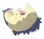 animal_genitalia balls blush butt erection feral genitals lying male on_back open_mouth penis red_eyes simple_background solo tapering_penis white_background kemononoko nintendo pokemon generation_2_pokemon mammal pokemon_(species) typhlosion hi_res