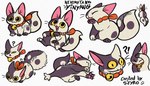 bell brown_body brown_fur chibi fluffy fur licking pawpads paws shimenawa stretching tongue white_body white_fur yellow_eyes zoomies blitzdrachin conditional_dnp asian_mythology east_asian_mythology japanese_mythology mythology yinyang domestic_cat felid feline felis mammal nekomata yokai model_sheet