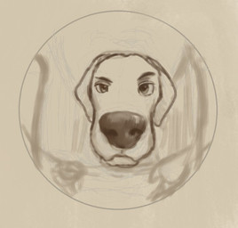 anthro big_ears ears_down eyebrows fur looking_at_viewer male pivoted_ears raised_eyebrow solo reynard_goodfellow canid canine canis domestic_dog mammal monochrome