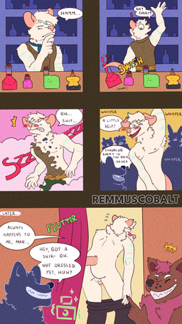 anthro backsack balls butt crowd dialogue embarrassed embarrassing_exposure embarrassing_nudity exposed fantasy genitals group humiliation laugh male male/male medieval nipples nude penis potion text remmus_cobalt mammal murid murine rat rodent 4k 9:16 absurd_res comic english_text hi_res