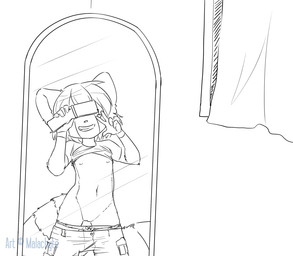 anthro arm_markings biped bottomwear bottomwear_down cellphone clothed clothing covered_eyes electronics facial_markings female flat_chested flip_phone genitals gesture grin hair hand_gesture head_markings heart_symbol holding_cellphone holding_object holding_phone markings mirror navel nipples panties panties_down partially_clothed phone reflection selfie shirt_up short_hair shorts shorts_down smile solo standing underwear underwear_down v_sign vulva wrist_markings young young_anthro young_female malachyte spixy ailurid mammal red_panda 2018 black_and_white clip_studio_paint_(artwork) digital_media_(artwork) monochrome sketch traditional_media_(artwork)