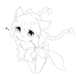 anthro chibi female kemono open_mouth solo deaic canid canine mammal 2019 full-length_portrait monochrome portrait sketch