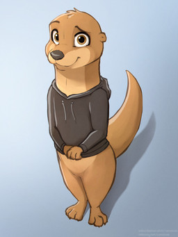 anthro black_clothing black_hoodie black_topwear bottomless claws clothed clothing countershade_neck countershading eyebrows fingers fur hoodie hoodie_only iris looking_at_viewer pupils shadow solo topwear topwear_only comatose mammal mustelid otter 2024 3:4 absurd_res hi_res