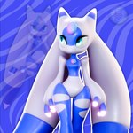 abstract_background anthro biped blue_eyes chest_gem clothed clothing crop_top featureless_crotch female flesh_hair forehead_gem front_view gem glowing glowing_finger glowing_horn horn leggings legwear shirt skimpy small_waist solo topwear torn_clothing torn_leggings torn_legwear wide_hips mrlarions palworld pocketpair lunaris_(pal) pal_(species) 1:1 3d_(artwork) absurd_res digital_media_(artwork) hi_res