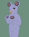 anthro anthrofied areola biped breast_fondling breast_play breasts erect_nipples female fondling generation_3_pokemon genitals grey_eyes hand_on_breast hi_res holding_breast looking_at_viewer loudred multicolored_nipples navel nintendo nipples non-mammal_nipples nude open_mouth pokemon pokemon_(species) posexe purple_body purple_skin pussy seductive self_fondle simple_background smile solo speaker_ears standing tongue