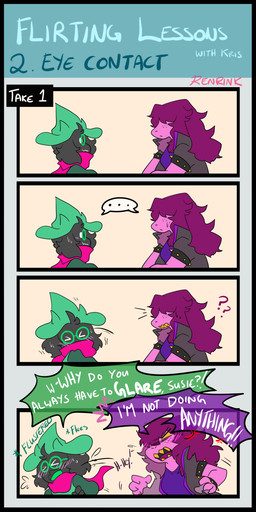 4_fingers :3 ambiguous_gender angry anthro armband biped black_body black_border black_clothing black_ears black_fur black_jacket black_topwear blush border breasts clenched_teeth clothed clothing cross-popping_vein dialogue duo ellipsis empty_eyes eye_contact eyewear female fingers floppy_ears fluffy_ears flustered freckles fully_clothed fur glasses green_clothing green_hat green_headwear green_shirt green_topwear hair hair_over_eyes hat head_tuft headgear headwear jacket long_hair looking_at_another medium_breasts monotone_body monotone_fur monotone_hair open_clothing open_jacket open_mouth open_topwear pink_clothing pink_scarf purple_body purple_clothing purple_hair purple_shirt purple_skin purple_topwear question_mark scarf sharp_teeth shirt side_view simple_background speech_bubble spiked_armband spikes standing tan_background teeth text tongue topwear tuft white_eyes wizard_hat yellow_eyes yellow_teeth renrink deltarune undertale_(series) ralsei susie_(deltarune) bovid caprine goat mammal reptile scalie 1:2 absurd_res comic digital_media_(artwork) english_text hi_res male_(lore)