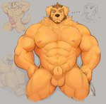 abs animal_genitalia anthro balls beard big_muscles big_penis facial_hair genitals huge_muscles knot male muscular muscular_anthro muscular_male nipples pecs penis sheath solo fd-caro hyao canid canine canis domestic_dog mammal hi_res