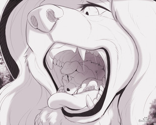 ambiguous_gender ambiguous_prey bodily_fluids body_in_mouth duo eyes_closed feet_first female female_pred feral feral_pred inside_mouth looking_down mouth_shot open_mouth oral_vore safe_vore saliva saliva_string sharp_teeth size_difference soft_vore teeth tongue tongue_out vore willing_prey s2-freak susan_(s2-freak) canid canine canis domestic_dog mammal 2025 digital_drawing_(artwork) digital_media_(artwork) greyscale monochrome signature
