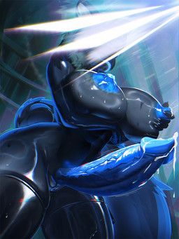 anthro areola big_breasts big_penis black_breasts blue_areola blue_nipples blue_penis breasts faceless_character faceless_gynomorph faceless_intersex genitals glistening glistening_areola glistening_body glistening_breasts glistening_genitalia glistening_nipples glistening_penis glistening_thighs gynomorph huge_breasts intersex latex nipples penis solo tail vulva alipse canid mammal hi_res
