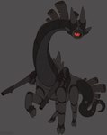 4_ears animal_genitalia black_body black_sclera cloven_hooves dewclaw_hooves feral front_view genitals grey_background grey_body grey_markings hooves long_neck long_tail machine male markings mouthless multi_ear narrowed_eyes noseless quadruped raised_foreleg ranged_weapon ranged_weapon_attached red_eyes scar scars_all_over segmented_legs segmented_neck segmented_tail sheath simple_background solo standing tail text thick_neck thick_tail three-quarter_view toony unguligrade unusual_ears very_long_neck weapon weapon_attached emionix solidus_(emx) megalurker omnitope robot 2024 absurd_res artist_name digital_drawing_(artwork) digital_media_(artwork) flat_colors grey_theme hi_res nonbinary_(lore)