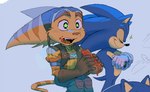 anthro belt blue_body blue_fur brown_stripes clothing duo eyebrows eyes_closed food fur gloves handwear headgear headwear hot_dog male open_mouth star_eyes striped_body striped_fur stripes tan_body tan_fur yellow_body yellow_fur shira-hedgie ratchet_and_clank sega sonic_the_hedgehog_(series) sony_corporation sony_interactive_entertainment ratchet_(ratchet_and_clank) sonic_the_hedgehog eulipotyphlan hedgehog lombax mammal 2025