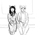 1:1 2021 anthro black_and_white canid canine canis carol_(hladilnik) clothing comic costume daniel_(hladilnik) domestic_dog duo female hand_holding hi_res hladilnik male male/female mammal monochrome romantic romantic_couple sitting spirit wolf