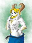 anthro arm_hair beard bedroom_eyes blonde_hair body_hair chest_hair facial_hair fur hair half-closed_eyes horn long_ears looking_back male mature_anthro mature_male narrowed_eyes seductive solo white_body white_fur bomberhead67 undertale undertale_(series) asgore_dreemurr boss_monster_(undertale) bovid caprine mammal