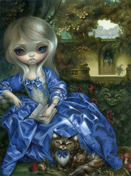 alternative_fashion ambiguous_gender anthro blonde_hair blue_clothing blue_dress book brown_body brown_fur clothed clothing domestic_pet dress eyebrows eyelashes female feral fur group hair historical_european_clothing j-fashion lips lolita_(fashion) long_hair looking_at_viewer pale_skin pupils rococo_clothing sweet_lolita tail thick_lips jasmine_becket-griffith alice_in_wonderland alice_(alice_in_wonderland) cheshire_cat dinah_(alice_in_wonderland) the_white_rabbit cheshire_cat_(species) domestic_cat felid feline felis human lagomorph leporid mammal rabbit 2017 dated formal_art painting_(artwork) traditional_media_(artwork) traditional_painting_(artwork)