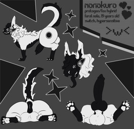 4_eyes anus balls big_balls big_butt big_ears big_penis big_tail black_tongue butt claws description feral fluffy four_pointed_star fur genitals geometric_background happy heart_symbol huge_penis knot knotted_penis long_tongue machine male multi_eye multicolored_body multicolored_fur pawpads paws penis pixelated pixelated_heart pixelated_text presenting presenting_anus presenting_hindquarters presenting_penis puffy_anus quadruped scanlines simple_background solo stated_age symbol tail toe_claws tongue tongue_out triangle_(shape) visor white_pawpads anonymous_artist monokuro_(protogen) canid canine fox hybrid mammal protogen absurd_res hi_res model_sheet