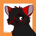 ambiguous_gender black_body black_fur black_nose feral feral_with_hair fur green_eyes hair hair_over_eye highlights_(coloring) markings narrowed_eyes red_highlights red_markings solo cloudpie conditional_dnp domestic_cat felid feline felis mammal 1:1 2020 bust_portrait clip_studio_paint_(artwork) digital_drawing_(artwork) digital_media_(artwork) flat_colors low_res portrait