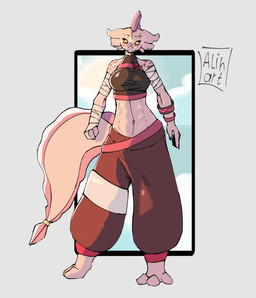 3_toes abs anthro arm_wraps athletic athletic_anthro athletic_female big_breasts biped black_sclera bottomwear breasts clothed clothing external_gills eyebrow_piercing facial_piercing feet female female_anthro front_view fully_clothed gills hair looking_at_viewer markings midriff mohawk navel navel_piercing non-mammal_breasts non-mammal_navel pants piercing pink_body pink_hair pupils slit_pupils solo spots spotted_markings standing tail text toes topwear wraps yellow_eyes alihsart unnamed_character amphibian aquatic axolotl mole_salamander salamander artist_name full-length_portrait hi_res portrait signature