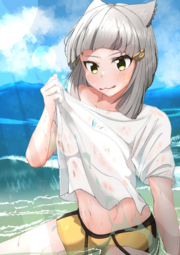 breasts chest_gem clothed clothing clothing_lift female gem grey_hair hair navel outside partially_submerged shirt shirt_lift solo topwear wet wet_clothing wet_shirt wet_topwear yellow_eyes rento xenoblade_(series) xenoblade_chronicles_2 nia_(xenoblade) animal_humanoid blade_(xenoblade) cat_humanoid felid felid_humanoid feline feline_humanoid gormotti humanoid mammal mammal_humanoid aliasing digital_media_(artwork)