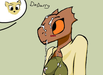 anthro blush bodily_fluids breasts clothed clothing cum cum_on_face duo female genital_fluids nipples scales simple_background dedurry bethesda_game_studios microsoft oblivion prequel_adventure the_elder_scrolls katia_managan quill-weave argonian domestic_cat felid feline felis khajiit mammal reptile scalie aliasing digital_media_(artwork)