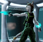 anthro female gun holding_gun holding_object holding_ranged_weapon holding_weapon ranged_weapon solo tail technology weapon frostwyrm102 april_dawn felid mammal hi_res