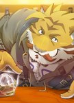 alcohol anthro bartender beverage facial_hair fur glass male muscular muscular_anthro muscular_male pecs pouring solo striped_body striped_fur stripes debirobu anothereidos_of_dragon_vein_r edgar_(anothereidos_r) felid mammal pantherine tiger absurd_res hi_res