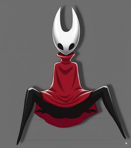 anthro black_body black_eyes cloak cloak_only clothing empty_eyes female front_view grey_background looking_at_viewer red_cloak red_clothing simple_background sitting solo spread_legs spreading thick_thighs white_body wide_hips 4chan_anon unknown_artist hollow_knight_(franchise) team_cherry hornet_(hollow_knight) arthropod insect