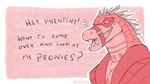 anthro clothing fangs holidays innuendo male mask mouth_strap open_mouth smile solo spikes tattoo teeth text tongue valentine's_day_card zinthings dislyte lilith_games valentine's_day daylon_(dislyte) crocodile crocodilian reptile scalie english_text