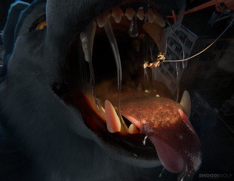 anthro bodily_fluids breath duo macro male male/male male_pred mawplay mouth_shot open_mouth oral oral_vore saliva saliva_on_tongue saliva_string tongue tongue_out vore smoodi smoodi_(character) canid canine canis deity domestic_cat felid feline felis mammal wolf 3d_(artwork) digital_media_(artwork) hi_res