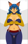 anthro big_breasts blue_hair bouncing_breasts breasts camel_toe clothed clothing collar ear_piercing female flashing fur genital_outline hair huge_breasts looking_at_viewer markings mole_(marking) navel nipples open_mouth piercing presenting presenting_breasts pussy_outline solo thigh_gap tongue tongue_out undressing conditional_dnp evov1 sly_cooper_(series) sony_corporation sony_interactive_entertainment sucker_punch_productions carmelita_fox canid canine fox mammal 2d_animation animated frame_by_frame hi_res short_playtime