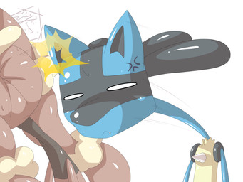 ambiguous_gender anthro bodily_fluids duo simple_background stretchy sweat what white_background dlrowdog nintendo pokemon canid generation_4_pokemon generation_6_pokemon lucario mammal mega_evolution mega_lopunny pokemon_(species) 2015 4:3 absurd_res hi_res