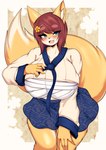 accessory anthro asian_clothing big_breasts big_tail blue_eyes blush bottomwear breasts brown_hair chest_wraps clothing curvy_figure east_asian_clothing eyebrows female fluffy_ears hair hair_accessory hairpin hanbok huge_breasts inner_ear_fluff kemono korean_clothing looking_at_viewer multicolored_body open_mouth short_hair skirt solo tail thick_thighs tuft two_tone_body wraps tailzkim hana_(keep0621) canid canine fox mammal 2023 absurd_res hi_res