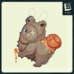 anthro brown_body brown_fur chibi diybangboo_(event) facial_scar food fur honey_(food) honey_pot jewelry male missing_eye necklace purple_eyes scar solo zebraprawnart mihoyo zenless_zone_zero ben_bigger bangboo bear mammal