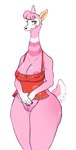 4_fingers anthro apron big_breasts blush breasts clothed clothing female fingers fur hair nipples partially_clothed pink_body pink_fur short_hair slightly_chubby slightly_chubby_female solo topwear wide_hipped_female wide_hips yellow_eyes froggiepaws animal_crossing nintendo reese_(animal_crossing) alpaca camelid mammal 2021 digital_media_(artwork) hi_res