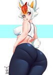 alternate_species blush bottomwear breasts butt clothed clothing female hair humanoidized looking_back multicolored_hair nipple_outline open_mouth pants pokemorph red_eyes scut_tail short_hair short_tail solo tail thick_thighs topwear two_tone_hair white_clothing white_topwear tiger1001 nintendo pokemon cinderace generation_8_pokemon humanoid pokemon_(species) pokemon_humanoid 2021 hi_res