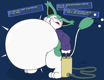 air_inflation air_pump anthro belly big_belly biped blue_clothing blue_coat blue_topwear blush clothing coat dialogue eyes_closed fur hose hose_inflation huge_belly inflation male motion_lines solo tail talking_to_self teal_body teal_fur text text_box topwear white_belly white_paws bloatable nintendo pokemon pokemon_mystery_dungeon spike_chunsoft fan_character ren_(bloatable) felid feline generation_3_pokemon mammal pokemon_(species) skitty 2026 absurd_res alpha_channel english_text hi_res