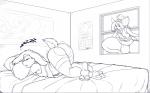 0r0 2015 3_toes anthro ass_up bed big_ears blue_and_white bulge butt clothing daigo dipodomyine duo feet femboy furniture gang_xi_siyu hair heteromyid hi_res kangaroo_rat lagomorph leporid long_hair lying male male/male mammal monochrome ninja open_mouth pillow rabbit rodent siyu sleeping thick_thighs toes warrior