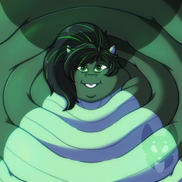 2_horns anthro black_hair blobby fat_neck female female_anthro front_view green_body green_eyes green_highlights green_scales hair highlights_(coloring) horn morbidly_obese morbidly_obese_anthro morbidly_obese_female obese obese_anthro obese_female overweight overweight_anthro overweight_female pupils scales smile solo teeth strawberrymilkdog scalie 1:1 character_request colored icon shaded watermark