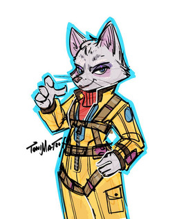 anthro belt clothing eyeshadow female fur jumpsuit makeup smile solo standing sweater topwear turtleneck white_body white_fur deadyoung7 nintendo star_fox star_fox_(2026) katt_monroe domestic_cat felid feline felis mammal 2026 hi_res