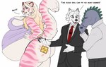 angry anthro belly big_belly blonde_hair blue_eyes bottomwear cheek_tuft clothed clothing eyelashes facial_tuft female front_view fur good_girl grey_body grey_bottomwear grey_clothing grey_jacket grey_pants grey_topwear group hair huge_belly jacket long_hair male open_mouth open_smile orange_eyes pants pink_body pink_fur pregnant pregnant_anthro pregnant_female short_hair side_view simple_background smile standing striped_arms striped_legs text topwear trio tuft white_background white_body white_clothing white_fur white_hair white_topwear tiggybloom mythology marzipan_(tiggybloom) canid canine dragon felid mammal mythological_creature mythological_scalie scalie 2025 english_text hi_res
