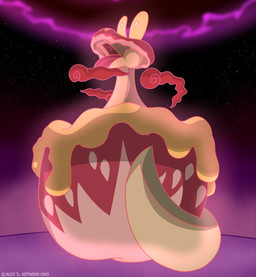 ambiguous_gender feral green_body open_mouth pupils red_body red_clouds red_tongue solo star tail tongue tongue_out white_pupils yellow_body yellow_eyes furrylovepup nintendo pokemon generation_8_pokemon gigantamax_flapple gigantamax_pokemon pokemon_(species) 2021 cel_shading digital_drawing_(artwork) digital_media_(artwork) hi_res shaded