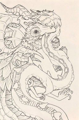 ambiguous_gender back_spikes bite claws duo eyelashes feral hair horn open_mouth scales serpentine simple_background spikes spikes_(anatomy) teeth tongue senzywenzy mythology nintendo tears_of_the_kingdom the_legend_of_zelda demon_dragon_(totk) light_dragon_(totk) dragon eastern_dragon mythological_creature mythological_scalie scalie 2024 absurd_res hi_res line_art monochrome