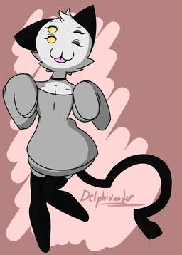 4_eyes anthro choker clothing femboy jewelry legwear male monochrome_body multi_eye necklace oversized_clothing oversized_sweater oversized_topwear simple_background solo sweater thigh_highs tongue tongue_out topwear yellow_eyes delphixander fakemon domestic_cat duplicat felid feline felis mammal absurd_res hi_res