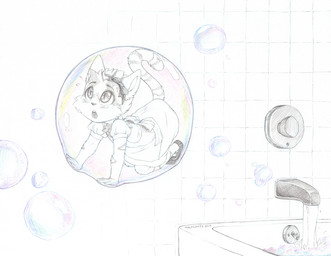 accessory all_fours anthro bath bathroom biped bodily_fluids bow_(feature) bow_ribbon bubble cheek_tuft clothed clothing dress eyebrows facial_tuft female footwear hair_accessory hair_bow hair_ribbon micro open_mouth ribbons solo sweat sweatdrop teeth trapped tuft water malachyte domestic_cat felid feline felis mammal 2017 black_and_white colored_pencil_(artwork) graphite_(artwork) monochrome sketch traditional_media_(artwork) male_(lore)