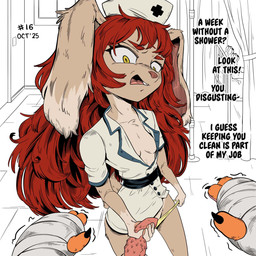 animal_genitalia animal_penis anthro bandage bandaged_arm bed black_claws black_clothing black_hat black_headwear blue_clothing blue_shirt blue_topwear breasts brown_body brown_ears brown_fur brown_nose brown_tail buckteeth cast claws clothed clothing clothing_pull dialogue disgust duo erection feline_genitalia feline_penis female first_person_view fur furniture genitals hair hand_on_penis hat headgear headwear holding_penis hospital hospital_bed inside insult insulting_partner long_ears long_hair male male/female multicolored_body multicolored_clothing multicolored_ears multicolored_fur multicolored_shirt multicolored_topwear nurse nurse_clothing nurse_hat nurse_headwear nurse_uniform open_clothing orange_body orange_fur panties panties_down panty_pull partially_clothed penile_spines penis red_hair scut_tail shirt short_tail slim small_breasts speech_bubble standing tail teeth text thick_thighs thigh_gap tongue topwear two_tone_body two_tone_clothing two_tone_ears two_tone_fur two_tone_hat two_tone_shirt two_tone_topwear underwear underwear_down underwear_pull undressing undressing_self uniform white_clothing white_hat white_headwear white_shirt white_topwear yellow_clothing yellow_eyes yellow_underwear gogogrey inktober hare lagomorph leporid mammal rabbit 1:1 2025 digital_media_(artwork) english_text hi_res