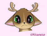 ambiguous_gender antlers brown_body brown_fur countershading feral fur green_eyes horn inner_ear_fluff looking_at_viewer pink_background simple_background sparkles sparkling_eyes star_pupils tuft wawazx kitsuneko deer mammal absurd_res artist_name headshot_portrait hi_res portrait