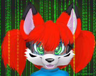 anthro black_nose eyewear female fur glasses green_eyes hair looking_at_viewer open_mouth red_body red_fur science_fiction smile solo technology technophilia teeth tongue young young_anthro young_female jamesfoxbr jully_figthers canid canine fox mammal 2013 bust_portrait digital_media_(artwork) portrait shaded