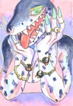 anthro big_breasts bracelet breasts clothed clothing colored_nails female jewelry kemono nails open_mouth sharp_teeth solo teeth sibaketsu leopard_seal mammal marine pinniped seal absurd_res hi_res traditional_media_(artwork)